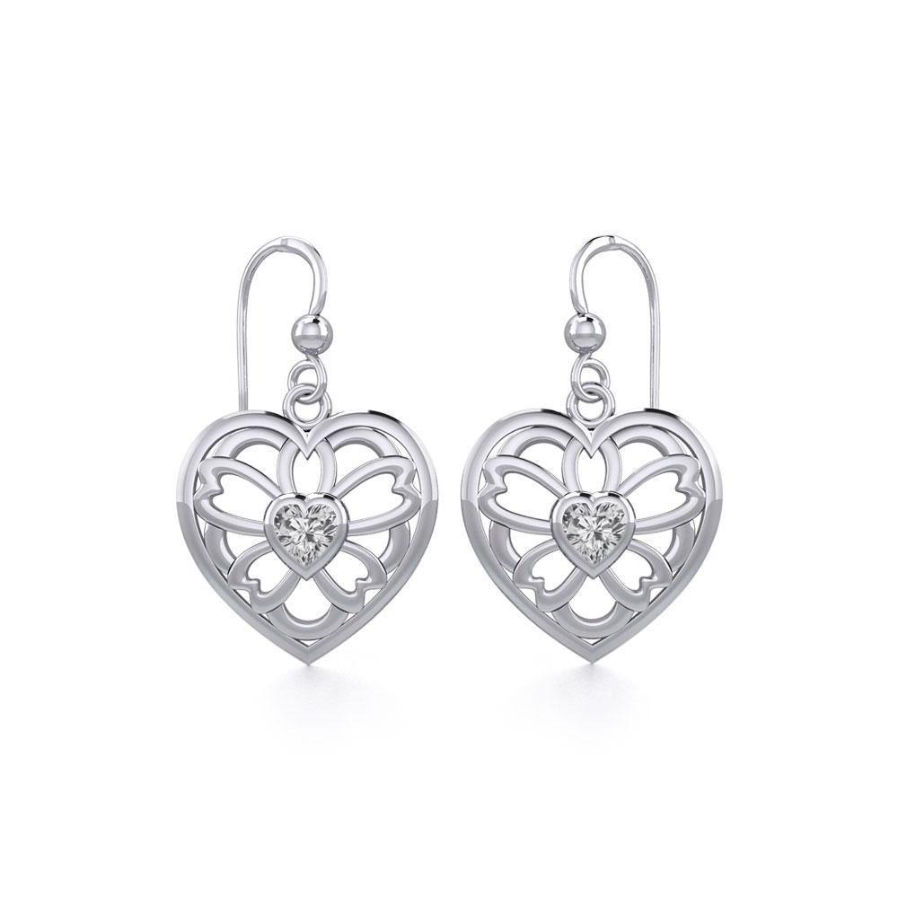 Flower in Heart Silver Earrings with Gemstone TER1880