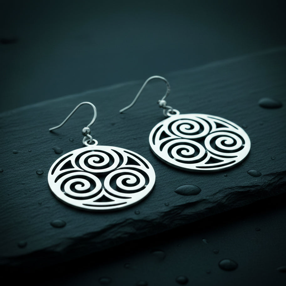 Triskelion Spiral Sterling Silver Earrings TER1900*