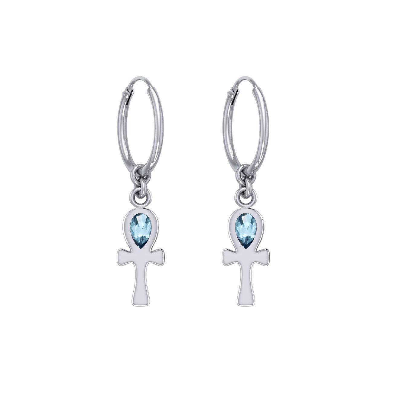 The cross of life ~ Sterling Silver Ankh Hoop Earrings with Gemstone TER2087
