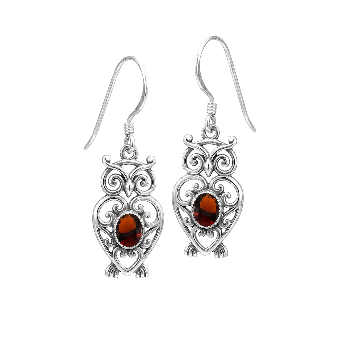 Filigree Owl Sterling Silver Earrings with Gemstone TER2250