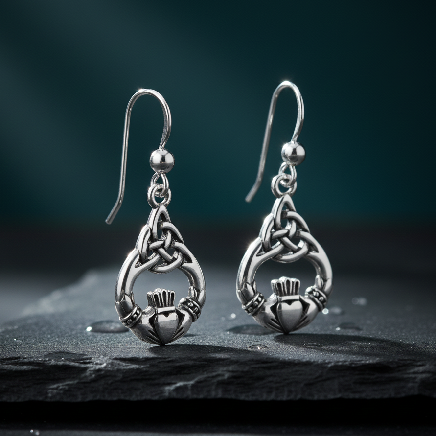 Celtic Knot Claddagh Sterling Silver Earrings TER832