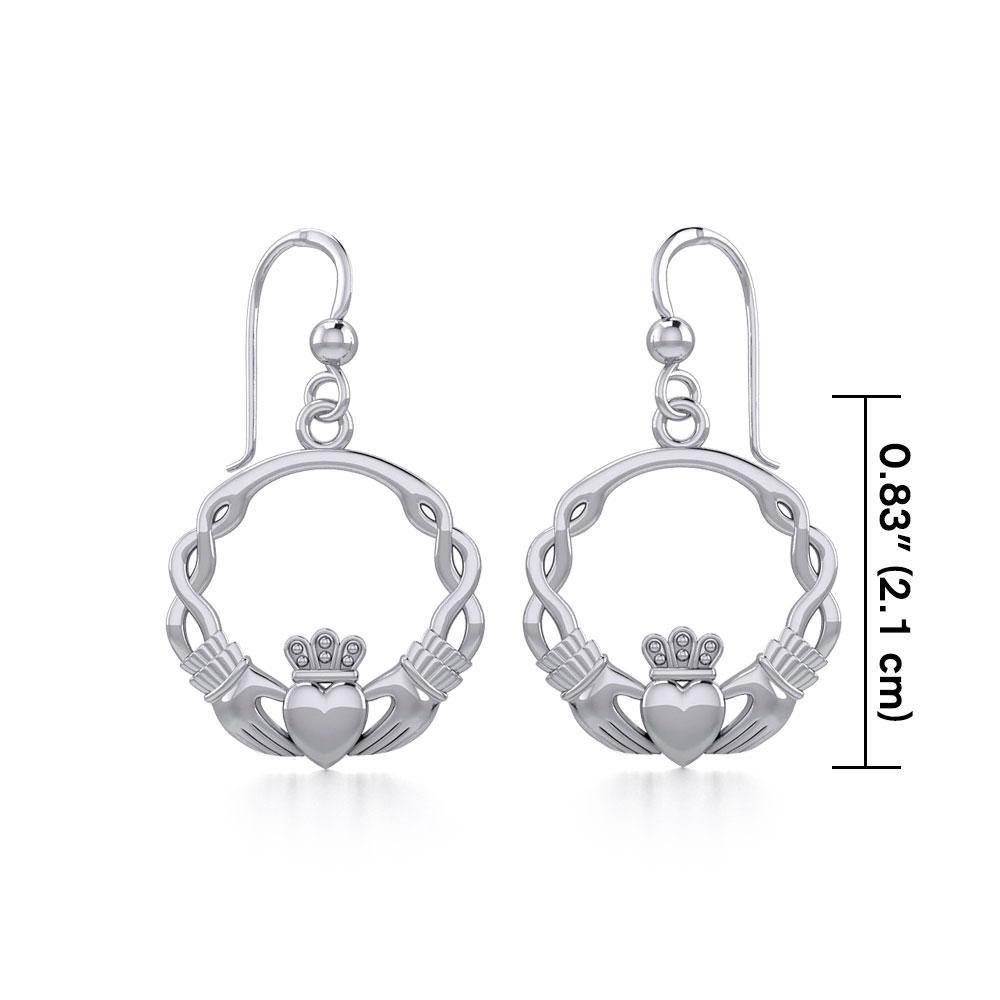 Celtic Knotwork Claddagh Sterling Silver Earrings TER984