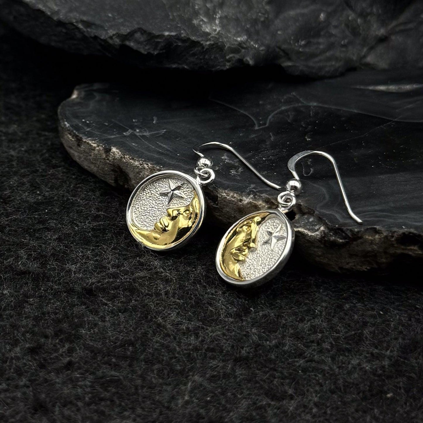 Crescent Moon Silver and Gold Earrings TEV030 - peterstone.dropshipping