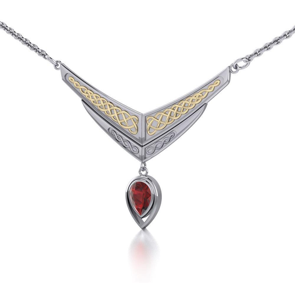 Celebrate life in eternity ~ Celtic Knotwork Sterling Silver Necklace Jewelry with Gold accent and Gemstone TNV214