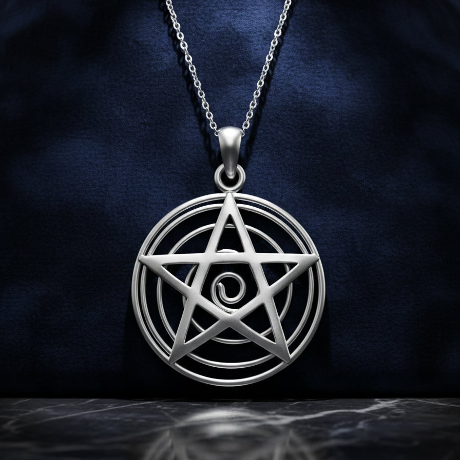 Spiral Pentacle Sterling Silver Pendant TP1044