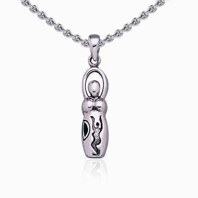 Engraving Goddess Silver Pendant with Inlay Stone TP1553