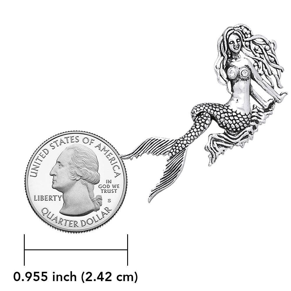 Seaside Mermaid Movable Silver Pendant With Gemstone TP2696