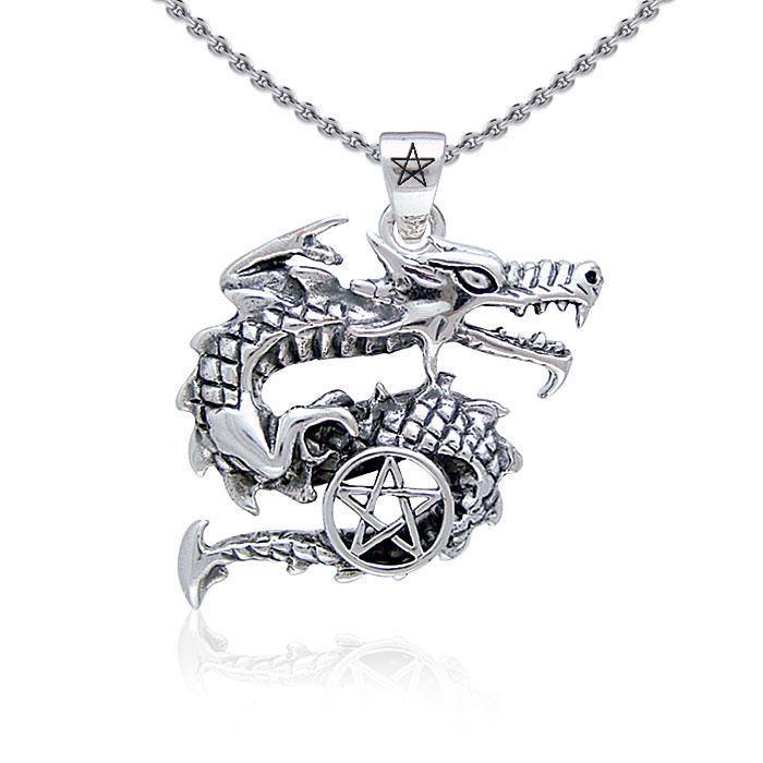 Curling Dragon and The Star Silver Pendant TP3295
