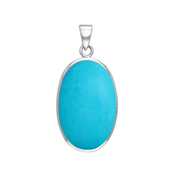 Large Silver Oval with Inlay Stone Pendant TP3539