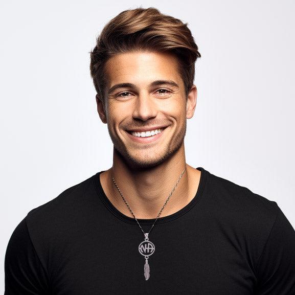 NA Symbol with Dangling Feather Silver Pendant TP608