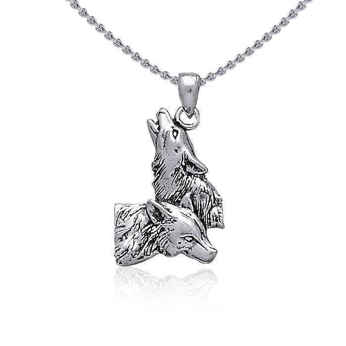 Sterling Silver Howling Wolf Pendant TP901