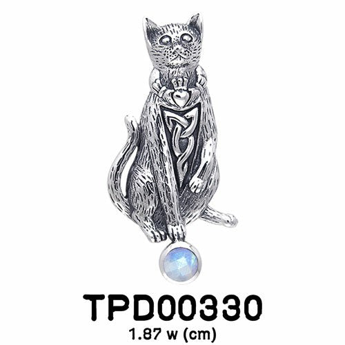 Live in a meaningful curiosity ~ Celtic Knotwork Cat Sterling Silver Pendant with Gemstone TPD330