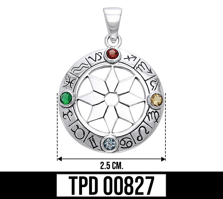 Zodiac Signs Sterling Silver Pendant with Mix Gems TPD827