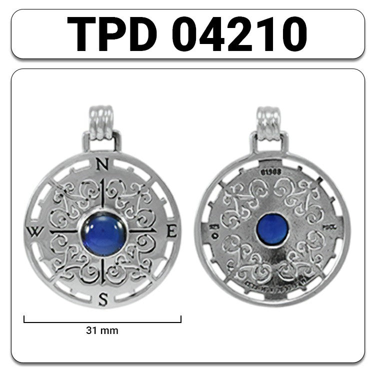 Compass Rose Sterling Silver Pendant with Gemstone TPD4210