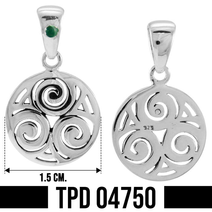 Never-ending Triskele ~ Sterling Silver Pendant with Natural Green Agate Gemstone TPD4750