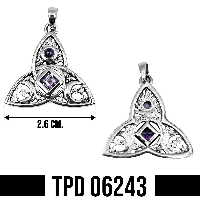 Celtic Trinity Knot NA Recovery and Celestial Sterling Silver Pendant with Gemstone TPD6243
