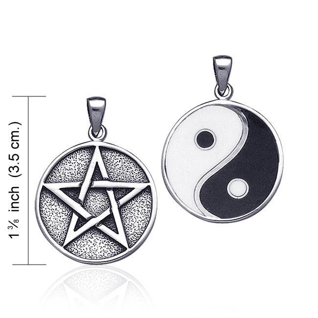 Pentacle Sterling Silver & Yin Yang Enamel Pendant TPD199