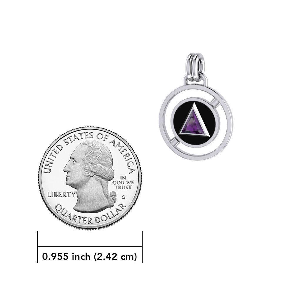 Double Circle Revolving AA Symbol Silver Pendant with Gem TPD305 - Wholesale Jewelry