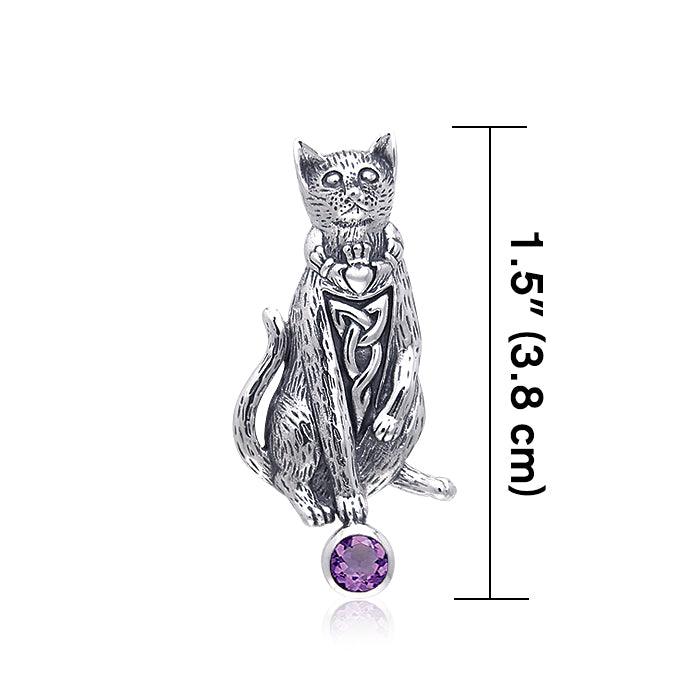 Live in a meaningful curiosity ~ Celtic Knotwork Cat Sterling Silver Pendant with Gemstone TPD330