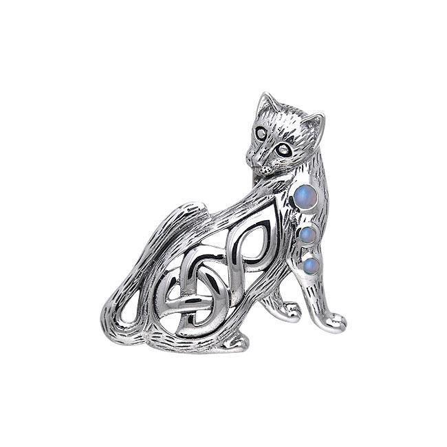 Playful Paw ~ Celtic Knotwork Cat Sterling Silver Jewelry Pendant with Gemstones