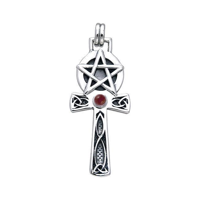 Handcrafted Silver Celtic Knot Pentagram Ankh pendant TPD430