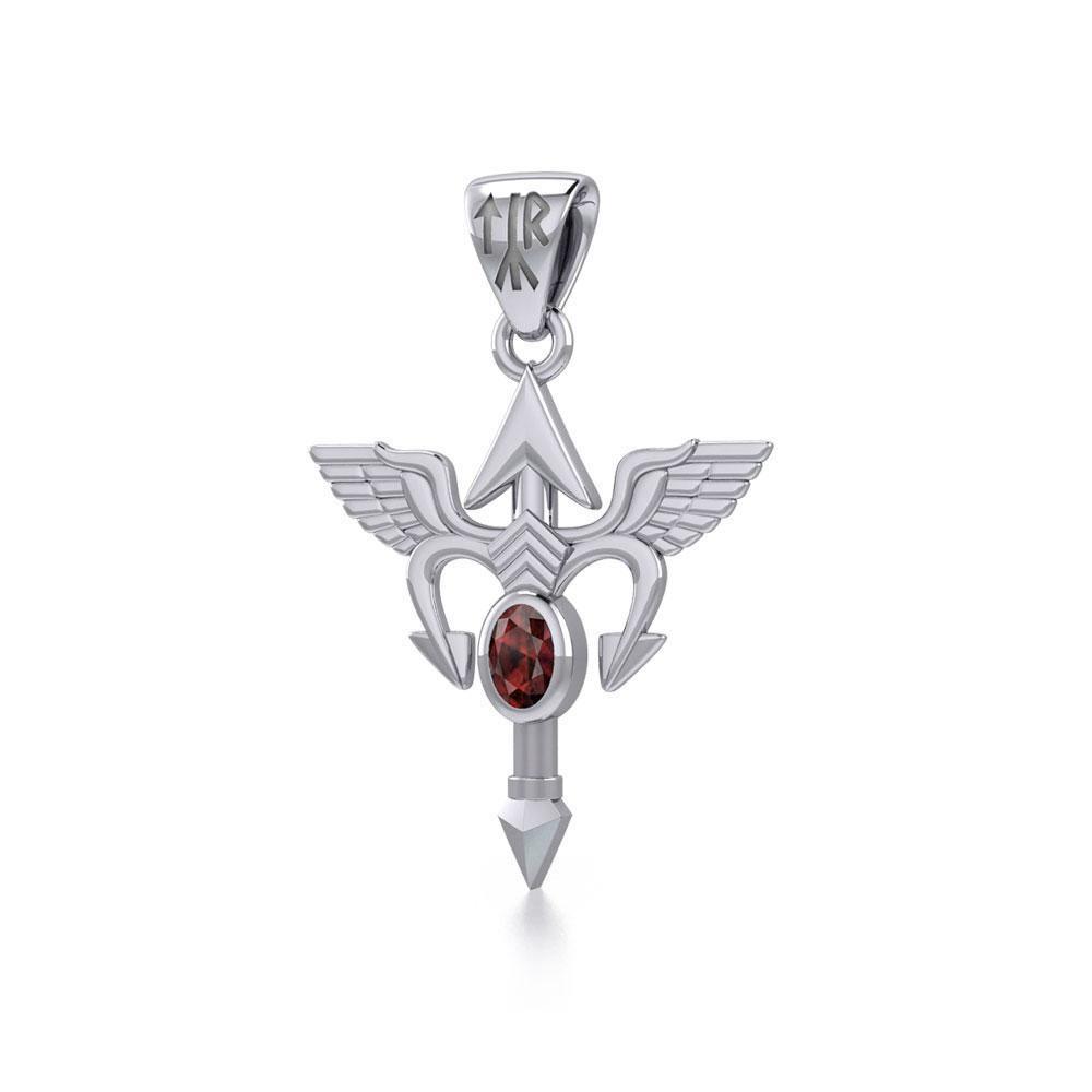 Viking Rune Tyr God Silver Pendant with Gemstone TPD4392