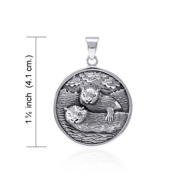 Sea Otters Medallion Silver Pendant TPD4617