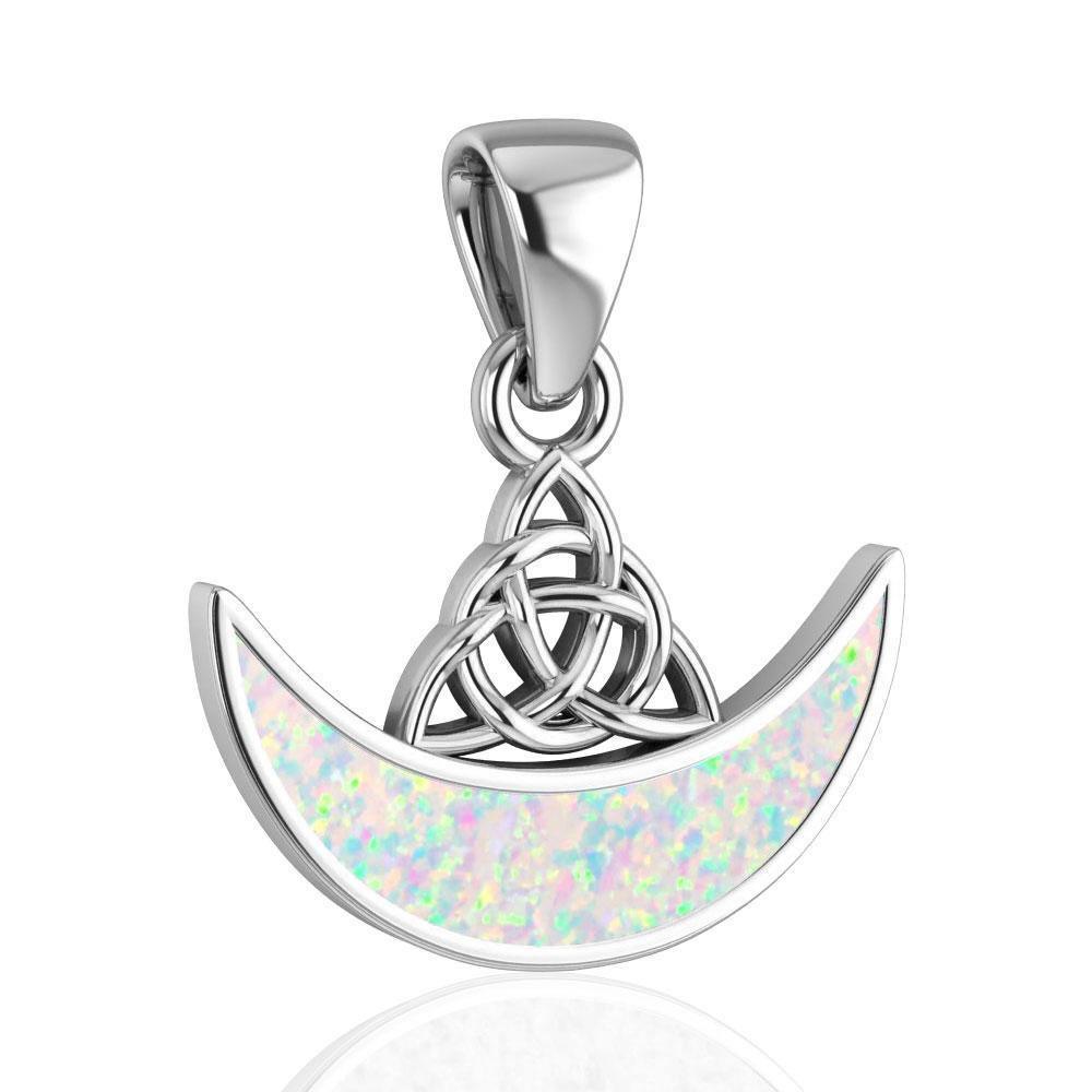 Celtic Knotwork Triquetra with Inlaid Crescent Moon Sterling Silver Pendant with Gemstone TPD4952