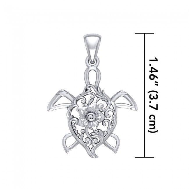 The elegant charm of the ocean ~ Sterling Silver Sea Turtle Filigree Pendant Jewelry TPD5138