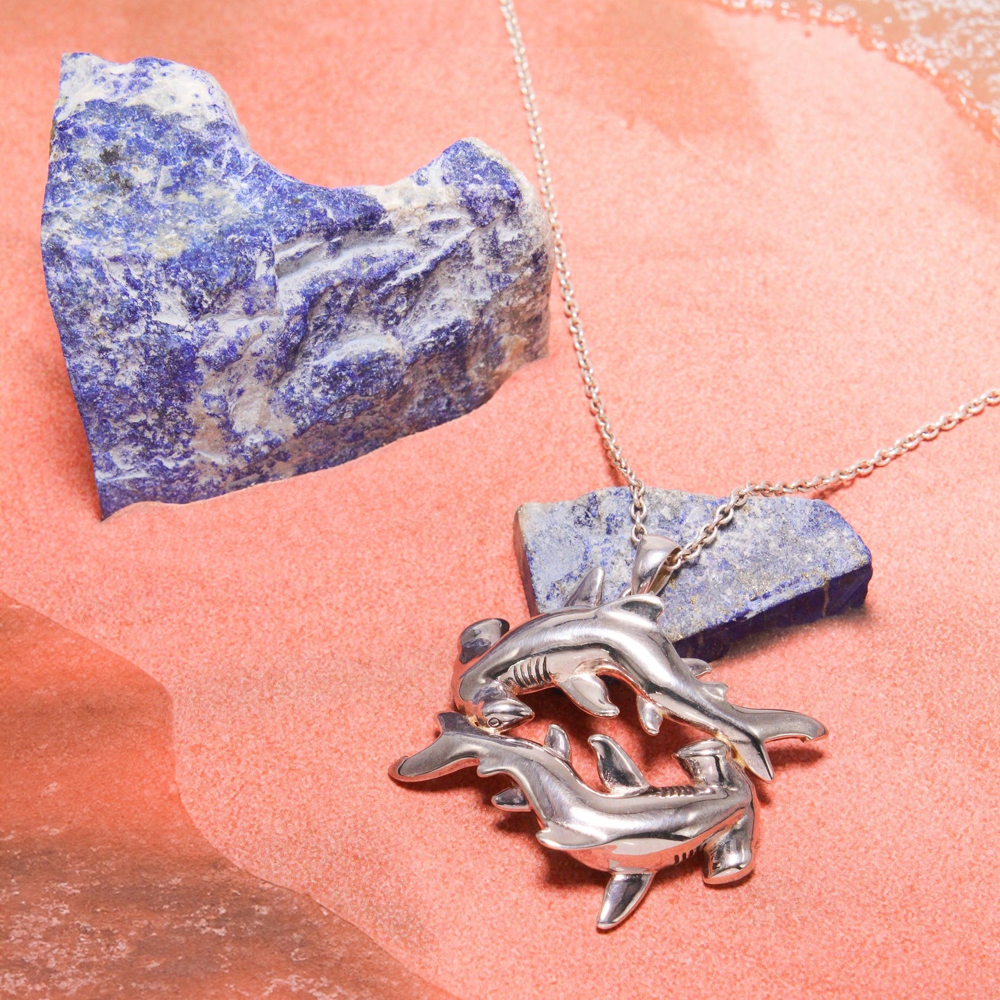 Double Hammerhead Shark Lovers Silver Pendant TPD5203