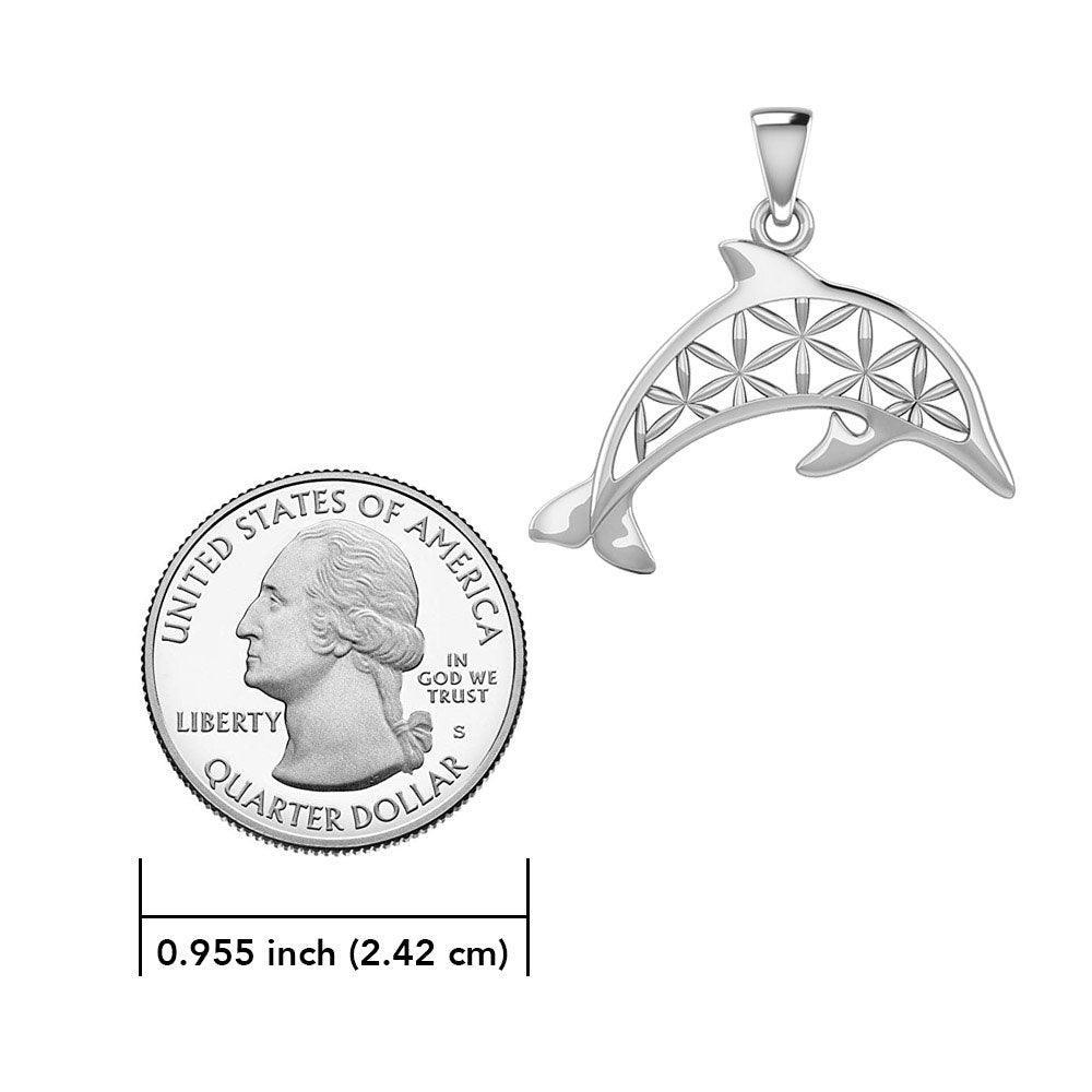 Swimming Dolphin with Flower of Life Silver Pendant TPD5272 - peterstone.dropshipping