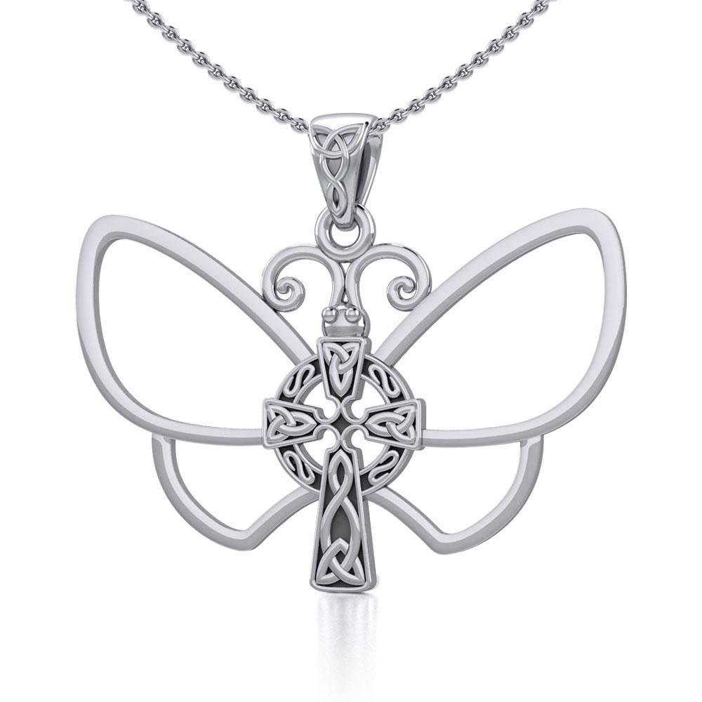 Sterling Silver Butterfly with Celtic Cross Pendant TPD5319