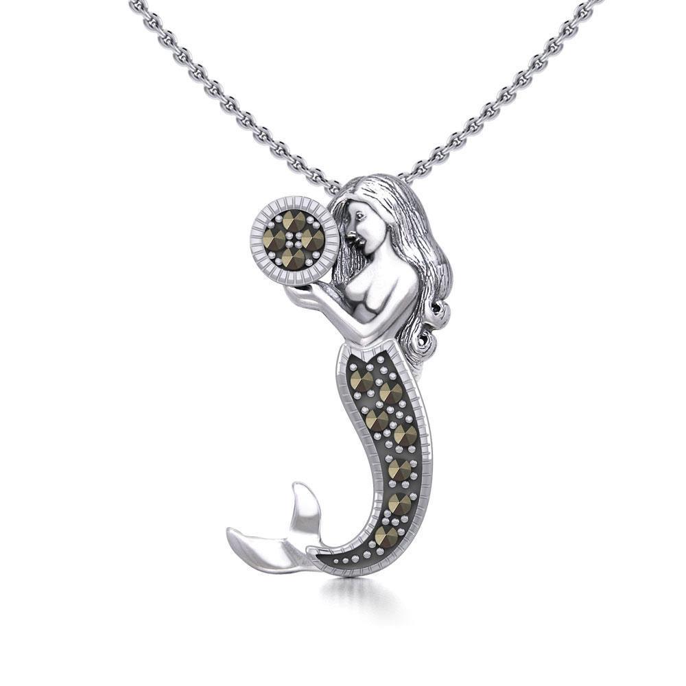 The Goddess Mermaid Silver Pendant with Marcasite TPD5364