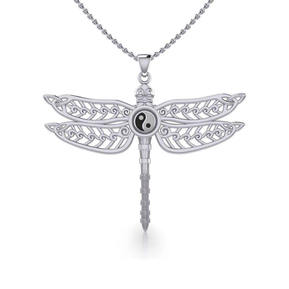 The Celtic Dragonfly with Yin Yang Symbol Silver Pendant TPD5387