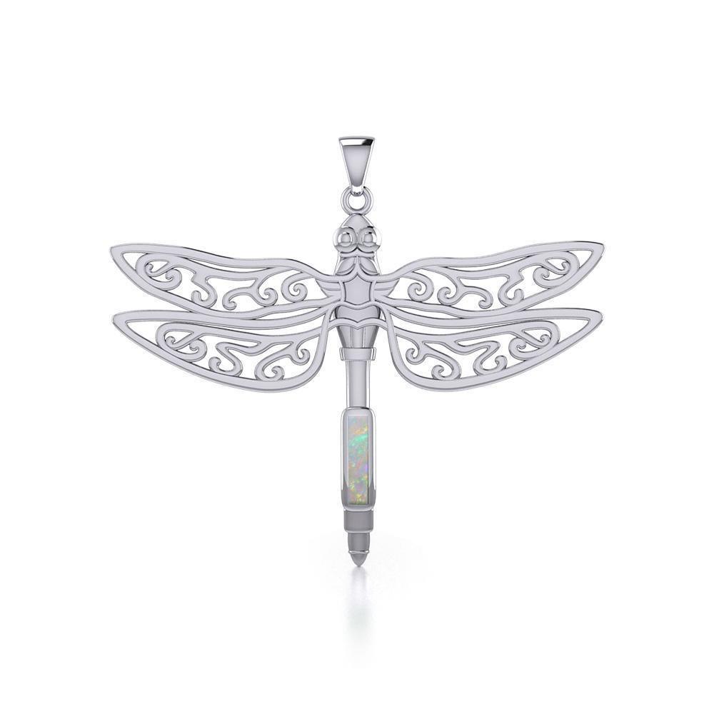 The Celtic Dragonfly with Inlay Stone Silver Pendant TPD5388