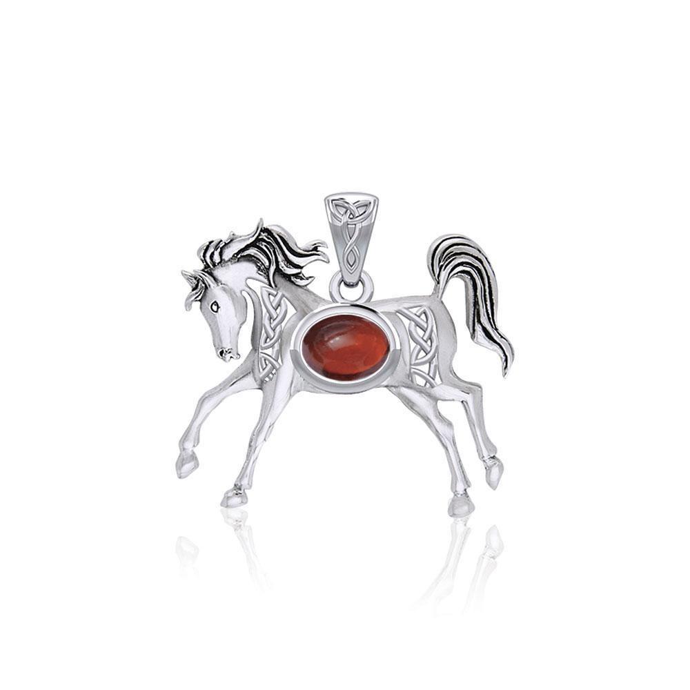 Celtic Running Horse Silver Pendant with Gem TPD5730