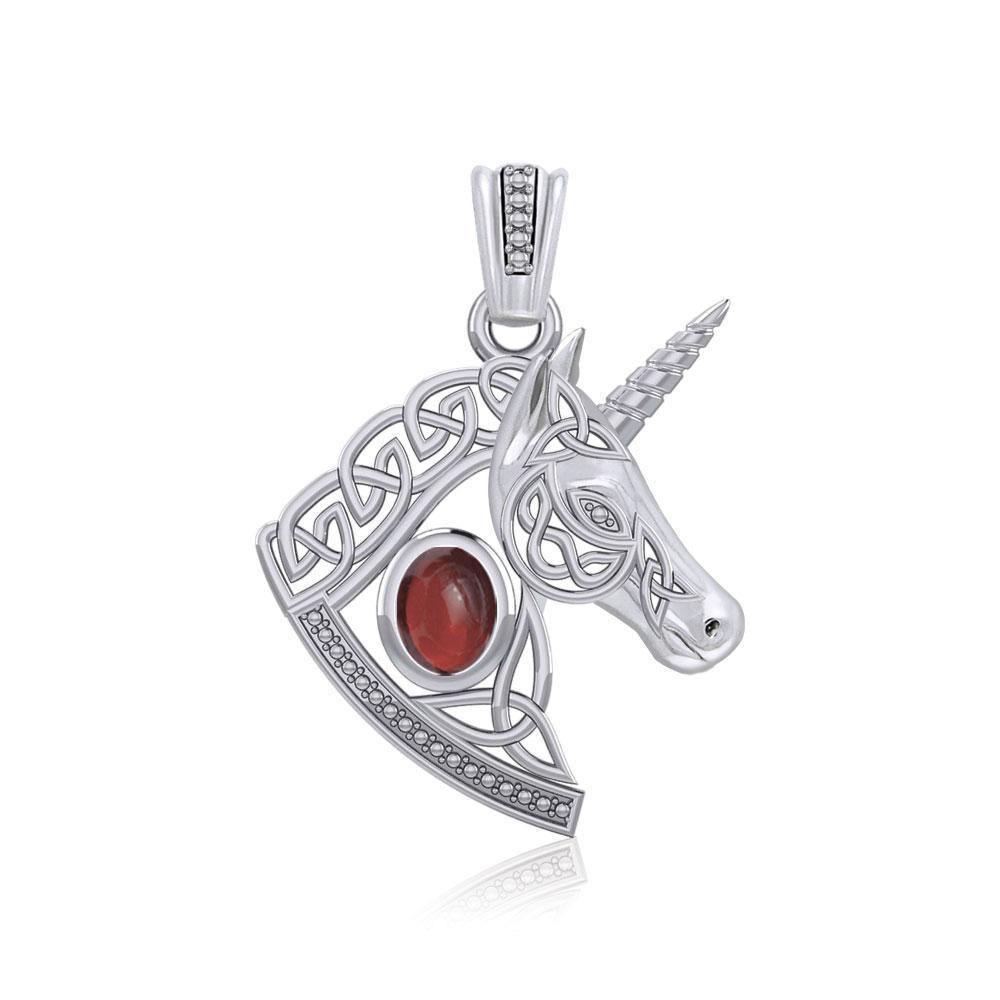 Celtic Unicorn Silver Pendant with Gem TPD5732