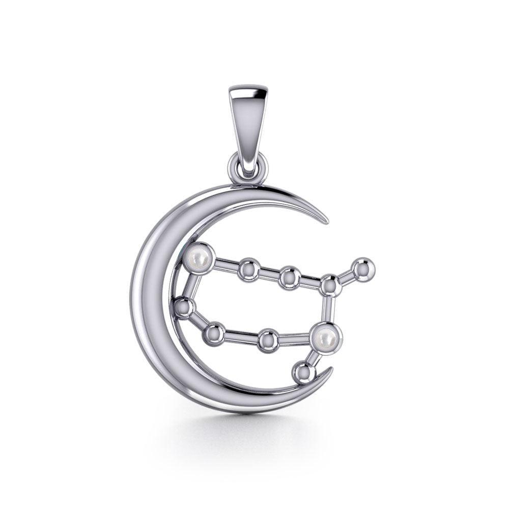 Crescent Moon and Gemini Astrology Constellation Silver Pendant TPD5768