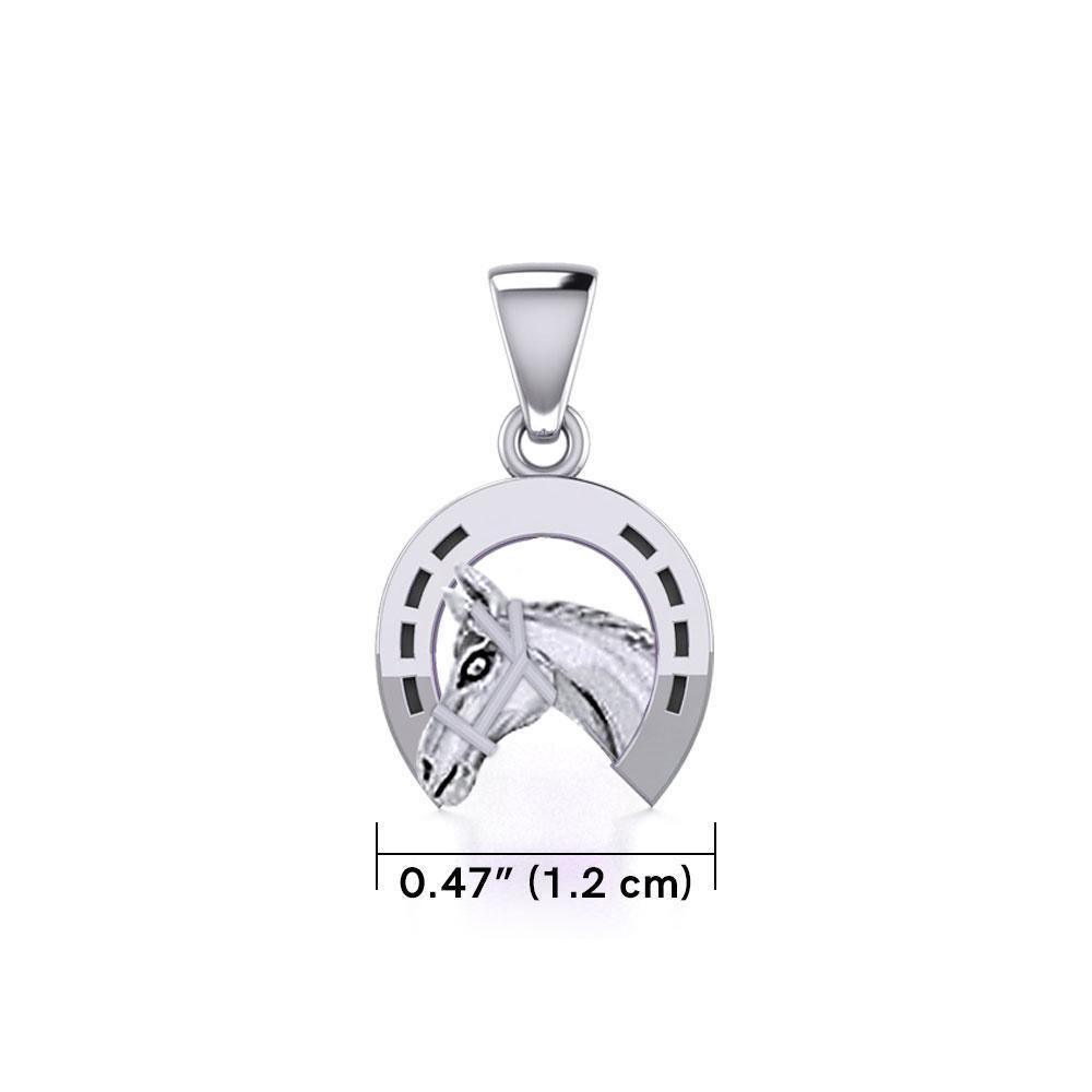 Horseshoe Equestrian Silver Pendant with Horse Head TPD5806