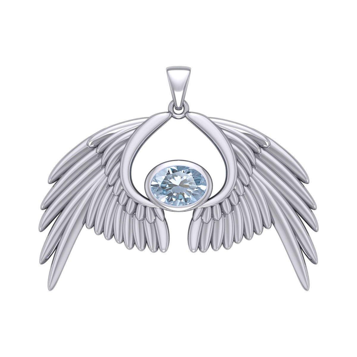 Guardian Angel Wings Silver Pendant with Birthstone TPD5870