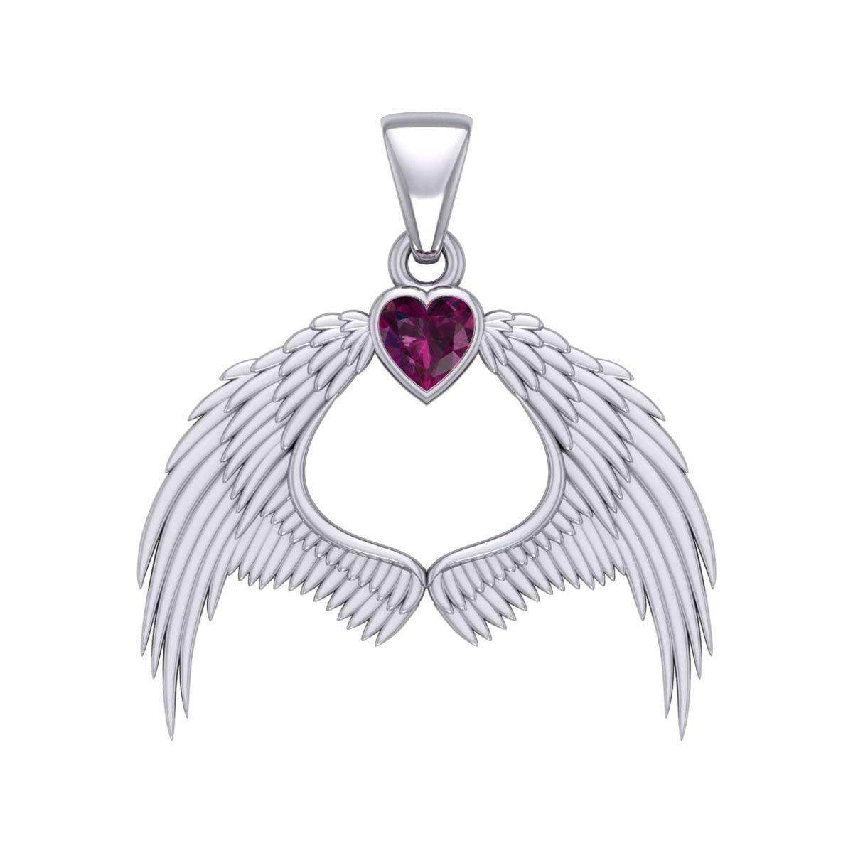 Guardian Angel Wings Silver Pendant with Birthstone TPD5871