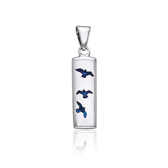 Flying Birds Cylinder Silver Pendant TPD594