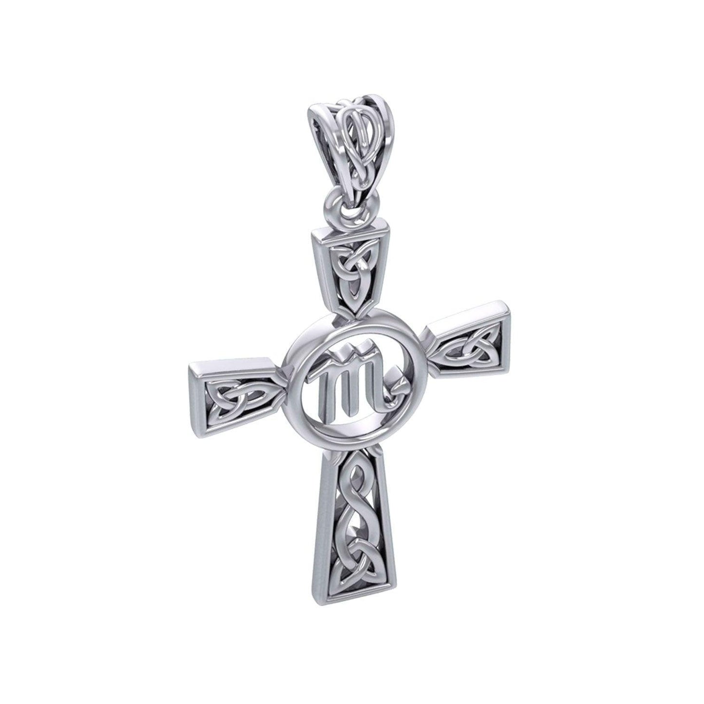 Celtic Cross Scorpio Astrology Zodiac Sign Silver Pendant TPD5955