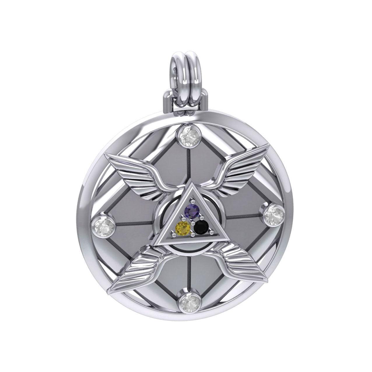 Growth and Protection Triangle Wings Silver Pendant with Gem TPD5957