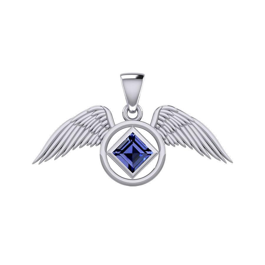 The Angel Wing with Facet Gemstone NA Symbol Silver Pendant TPD6164 - peterstone.dropshipping