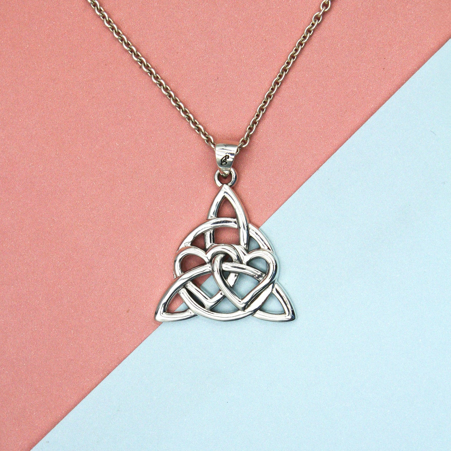 Enchantment Sterling Silver Double Hearts Connected with Magic Celtic Triquetra Pendant - TPD6194 by Peter Stone - peterstone.dropshipping