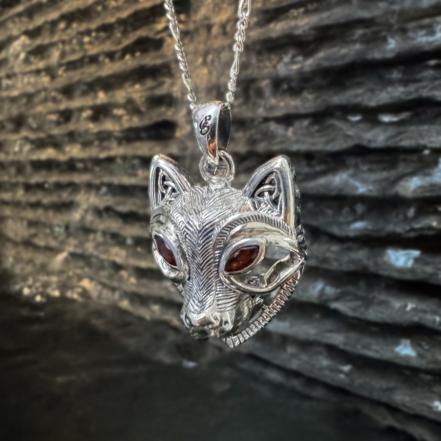 Celtic Wolf Spirit with Meaningful Gemstone Sterling Silver Pendant – Mystical Symbol of Spiritual Connection and Strength by Peter Stone TPD6213