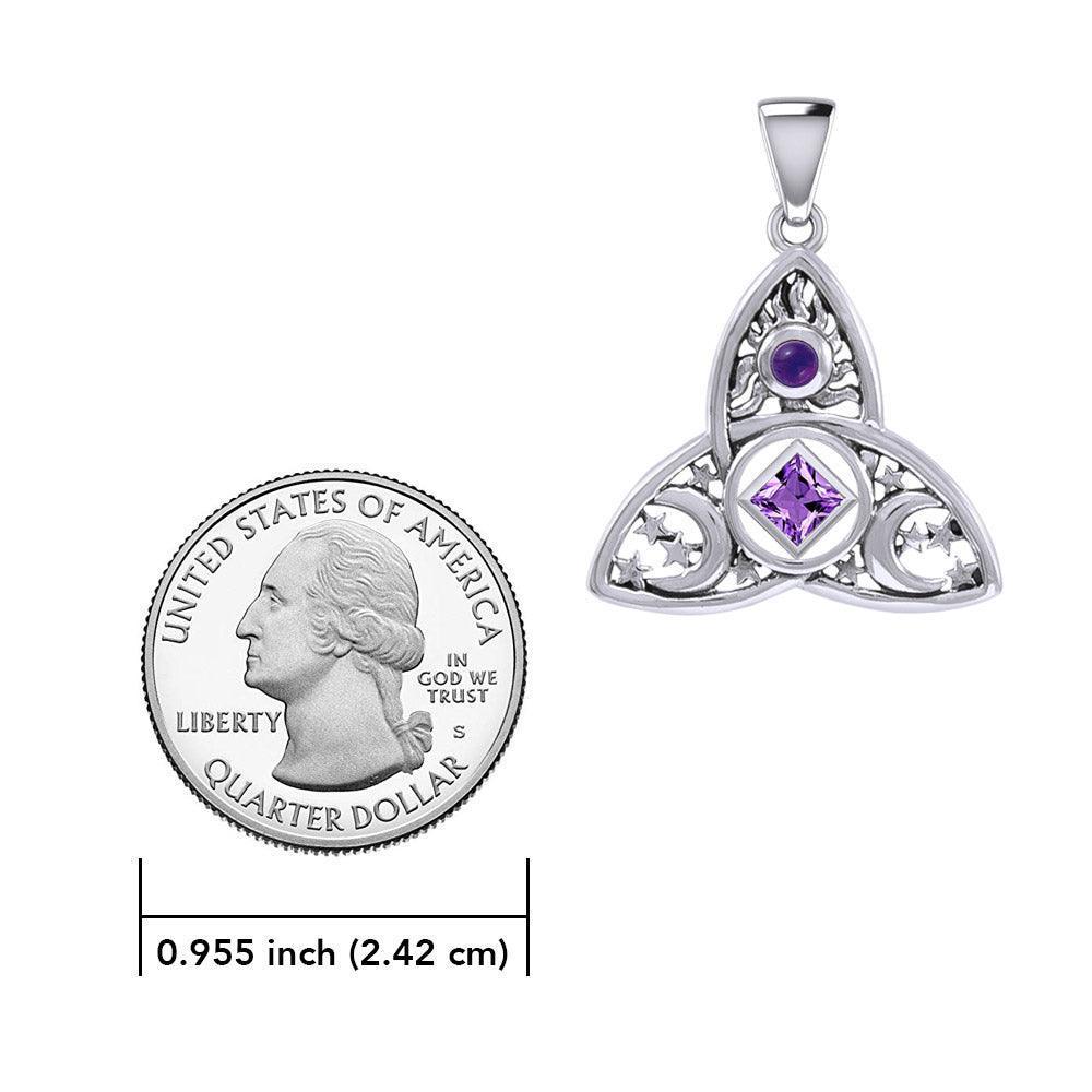 Celtic Trinity Knot NA Recovery and Celestial Silver Pendant with Gemstone TPD6243 - Wholesale Jewelry