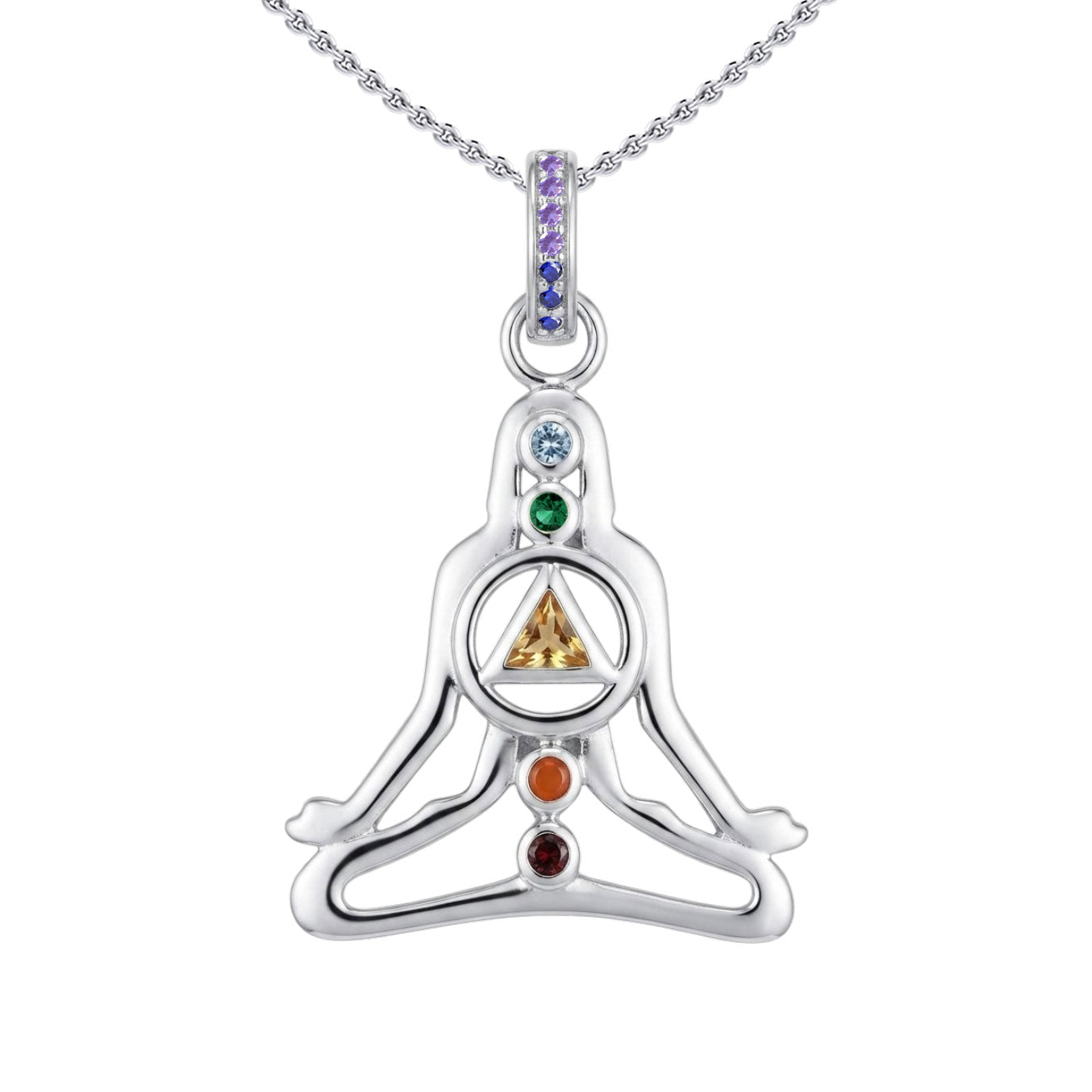 Sterling Silver Healing Chakra Pendant With Recovery Triangle and Mixed Color Gemstone TPD6340
