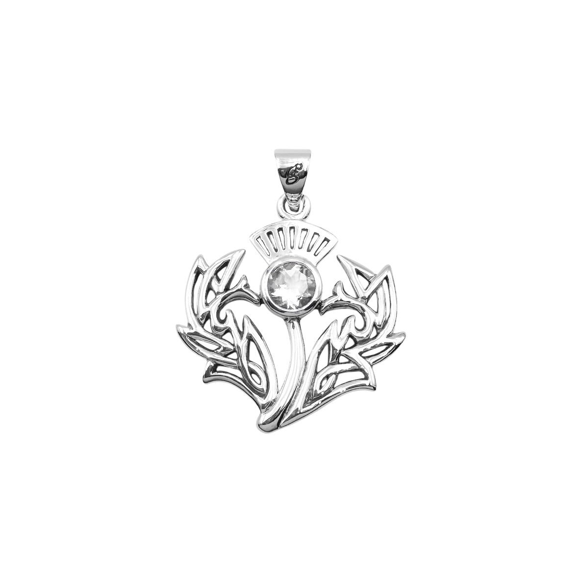 Celtic Thistle Sterling Silver Pendant with Gemstone TPD6394